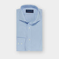 Contemporary Fit Sky Blue Hairline Stripe Cotton Poplin Shirt with Cut - away Collar & Two Button Cuff