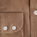 Contemporary Fit Tan Fine Corduroy Shirt with Button Down Collar & Two Button Cuff