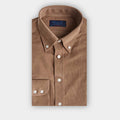 Contemporary Fit Tan Fine Corduroy Shirt with Button Down Collar & Two Button Cuff