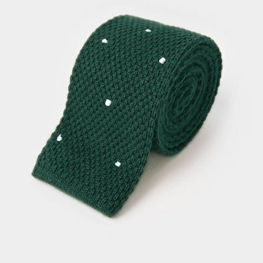 Dark Green & White Spot Knitted Cashmere Tie