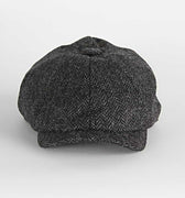 Dark Grey Herringbone 100% Wool Made In England Gatsby Cap