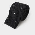 Dark Navy & White Spot Knitted Cashmere Tie