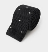 Dark Navy & White Spot Knitted Cashmere Tie