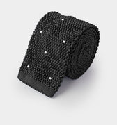 Dark Navy & White Spot Knitted Silk Tie