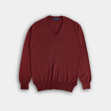 Dark Red V - Neck Cashmere Sweater