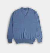 Denim Blue V - Neck Cashmere Sweater