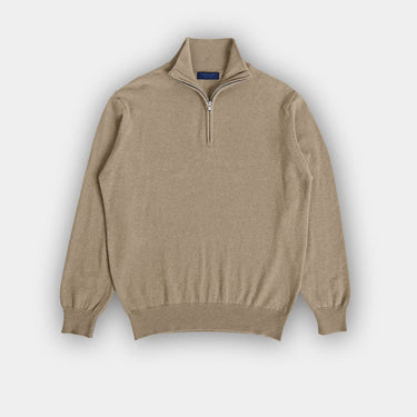 Ecru Zip Neck Cashmere Sweater