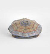 Green & Blue Herringbone Check 100% Linen Gatsby Cap