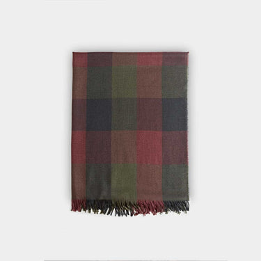 Green & Burgundy Large Check Silk & Cashmere Scarf