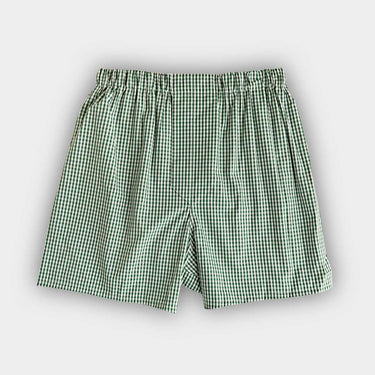 Green Gingham Check Cotton Poplin Boxer Shorts