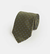 Green Miniature Floral Motif Silk Tie