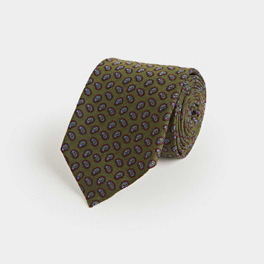 Green Silk Tie With Small Bean Motif