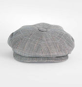 Grey With Black & Red Check Linen Gatsby Cap