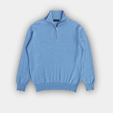 Light Blue Zip Neck Cashmere Sweater