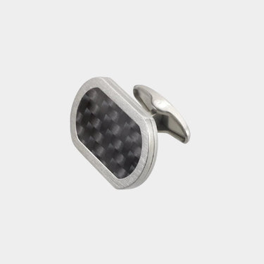 Longmire Steel Round End Oblong Cufflinks with Carbon Fibre Centre