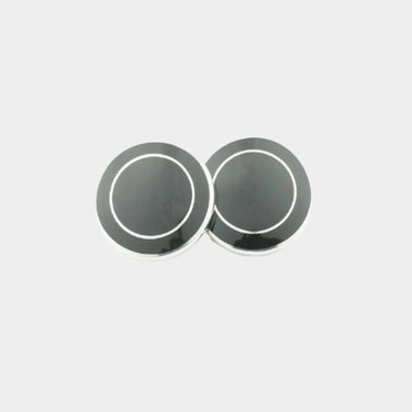 Longmire Sterling Silver Double Circle Black Cufflinks