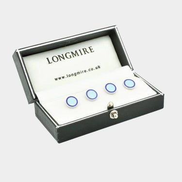 Longmire Sterling Silver Double Circle Blue Enamel Dress Studs