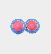 Longmire Sterling Silver Double Circle Pale Blue & Pink Enamel Cufflinks