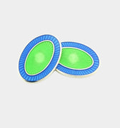 Longmire Sterling Silver Double Oval Pale Blue & Green Enamel Cufflinks