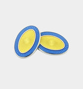 Longmire Sterling Silver Double Oval Pale Blue & Yellow Enamel Cufflinks