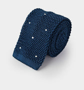 Marine Blue & White Spot Knitted Silk Tie