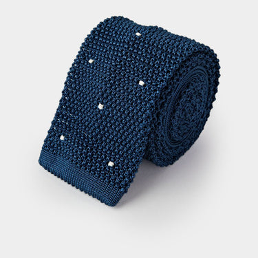 Marine Blue & White Spot Knitted Silk Tie