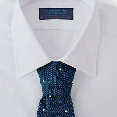 Marine Blue & White Spot Knitted Silk Tie