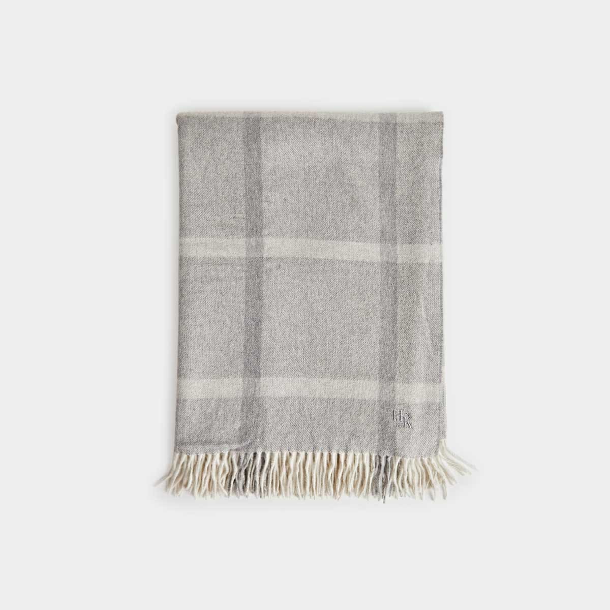 Mid Grey Pane Check Cashmere Shawl