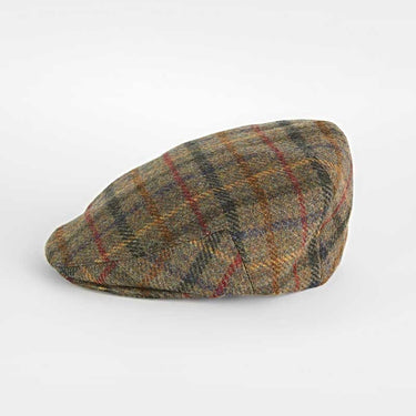 Moss Green, Yellow, Red, Green & Orange Check Wool Tweed Flat Cap