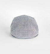 Navy Micro Herringbone Cotton & Linen Mix Flat Cap