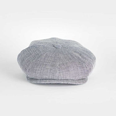 Navy Plain Micro Herringbone Cotton & Linen Mix Gatsby Cap