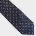 Navy Small Paisley Motif Printed Silk Tie