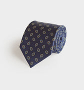 Navy Small Paisley Motif Printed Silk Tie