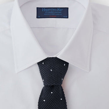 Navy & White Spot Knitted Cashmere Tie