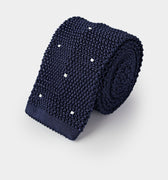 Navy & White Spot Knitted Silk Tie