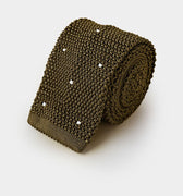 Olive Green & White Spot Knitted Silk Tie