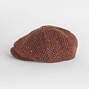 Orange Large Herringbone Donegal Tweed Pure Wool Gatsby Cap