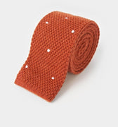 Orange & White Spot Knitted Cashmere Tie