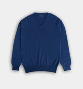 Petrol Blue V - Neck Cashmere Sweater