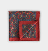 Red Bird Motif Wool & Silk Blend Pocket Square