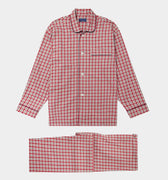 Red, Grey & White Checked Brushed Cotton Pyjamas with Navy Piping