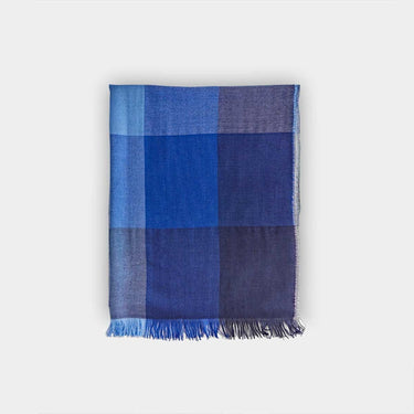 Royal Blue Large Check Silk & Cashmere Scarf