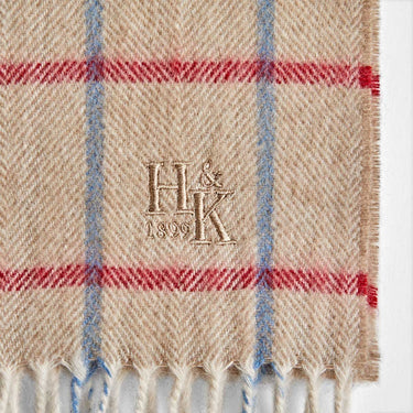 Sand Large Herringbone Check Narrow Width Cashmere Scarf