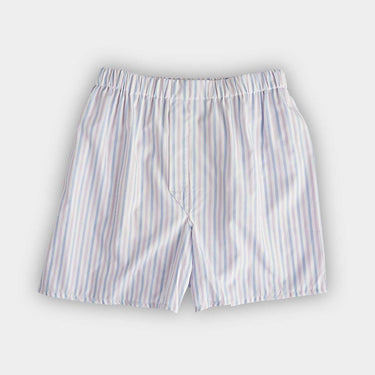 White, Blue & Lilac Stripe Cotton Poplin Boxer Shorts