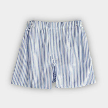 White & Blue Stripe Cotton Poplin Boxer Shorts