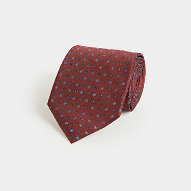 Wine Miniature Floral Motif Silk Tie