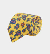 Yellow Small Paisley Printed Silk Tie