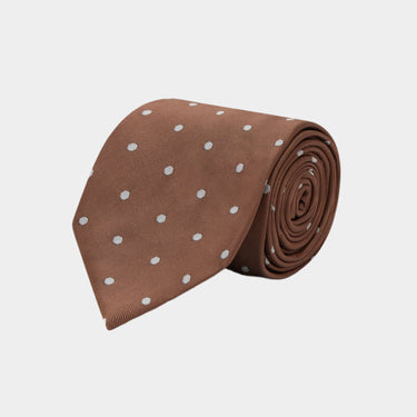 Beige & White Large Spot Woven Silk Tie