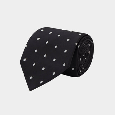 Black & White Large Spot Woven Silk Tie