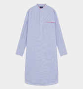 Blue Fine Bengal Cotton Nightshirt With Red Piping